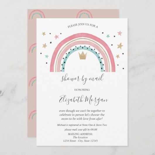 レインボーズクラウンバーチャルベビーシャワーバイメール 招待状 (正面/裏面)