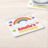 レインボーズハートアンドドットガールズ誕生日 スクエアペーパーコースター (アングル)