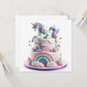 レインボーズ&ユニコーン子供の誕生日ケーキ カード (正面/裏面インサイチュ)