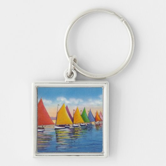 レインボーセーリングボート艦隊の眺め キーホルダー (正面)