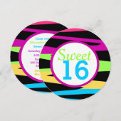 レインボーゼブラストライプスSweet sixteen誕生パーティー 招待状 (正面/裏面)