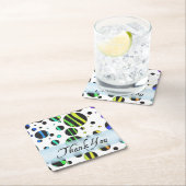 レインボーゼブラ水玉模様パターンサンキュー スクエアペーパーコースター (インサイチュ)