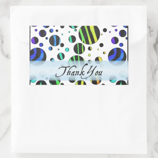 レインボーゼブラ水玉模様パターンサンキュー 長方形シール (バッグ)