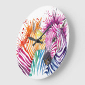 レインボーゼブラ、水色ワイルドイラストレーション。 ラージ壁時計 (傾斜)