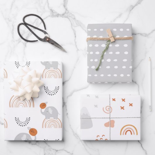 レインボーゾウ模様 ラッピングペーパーシート (正面)