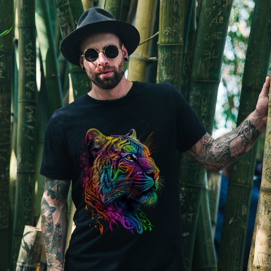 レインボータイガーヘッドタイガーラバーグラフィック Tシャツ