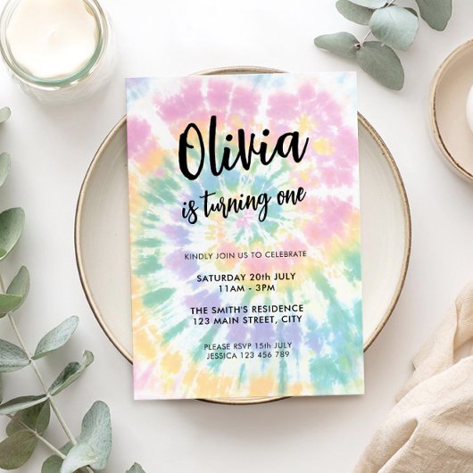 レインボータイダイ 1歳の誕生日招待状 招待状