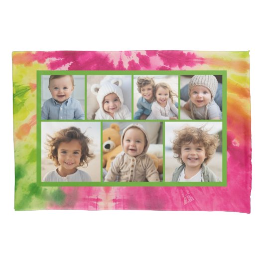 レインボータイダイ – 7フォトコラージュ – ヴィンテージVibe 枕カバー (正面)