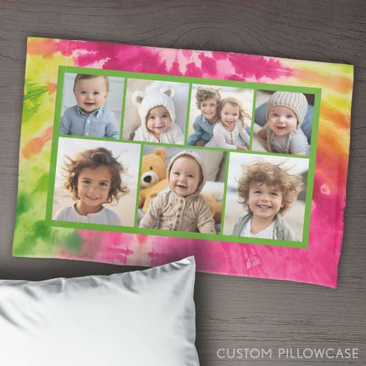 レインボータイダイ – 7フォトコラージュ – ヴィンテージVibe 枕カバー