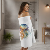 レインボータイドクラゲ：水彩アート バスタオル