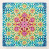 レインボータイ染幾何曼荼羅1パターン ガラスコースター (正面)