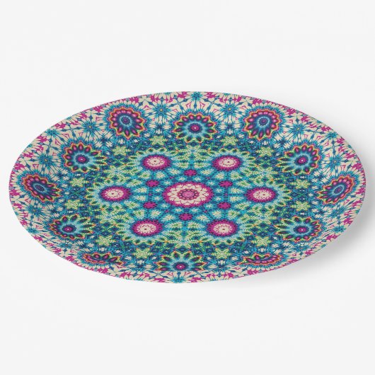 レインボータイ染幾何曼荼羅5パターン ペーパープレート (アングル)