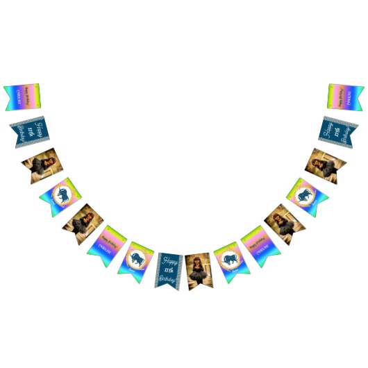 レインボータウルスグリッターバースデーパーティー バンティングフラッグ (全)