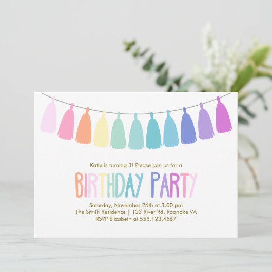 レインボータッセルガーランドバースデーパーティー 招待状 (スタンド正面)