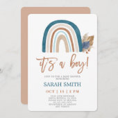レインボーダスティブルーボーホベイビーシャワーボーイ 招待状 (正面/裏面)