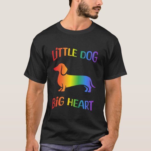 レインボーダックスフント 小さな犬 大きな心 Tシャツ (正面)