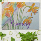 レインボーダフォディル春水彩フローラ花 キッチンタオル (折り畳み)