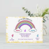 レインボーダブル誕生日招待状 招待状 (スタンド正面)