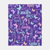 レインボーチョウ名前をカスタムするブルーピンクパープル フリースブランケット (正面)
