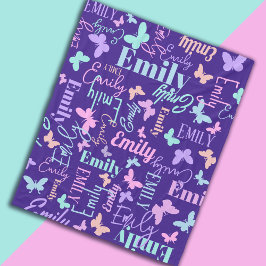 レインボーチョウ名前をカスタムするブルーピンクパープル フリースブランケット