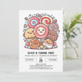 レインボーチルドレン棒つきキャンデー誕生日 招待状 (スタンド正面)