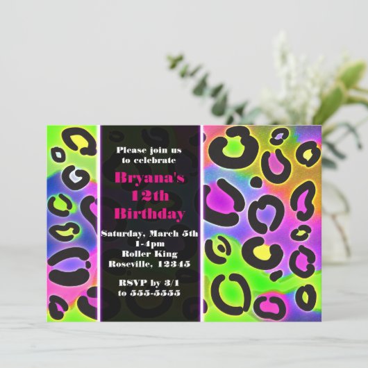 レインボーチータヒョウ印刷パーティの招待状 招待状 (スタンド正面)