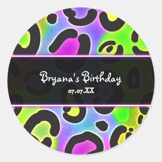 レインボーチータヒョウ印刷パーティースタンプ ラウンドシール (正面)