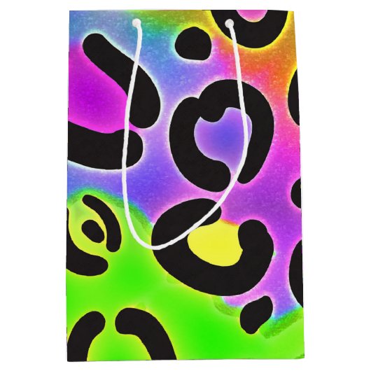 レインボーチータヒョウ誕生日パーティー抱き枕 ミディアムペーパーバッグ (正面)