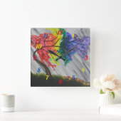 レインボーツリーウォールクロック スクエア壁時計 (ホーム)