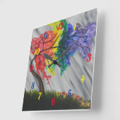 レインボーツリーウォールクロック スクエア壁時計 (傾斜)