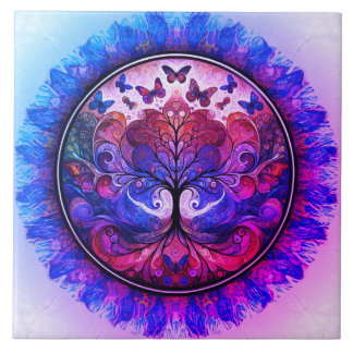 レインボーツリーオブライフ古代素朴 タイル