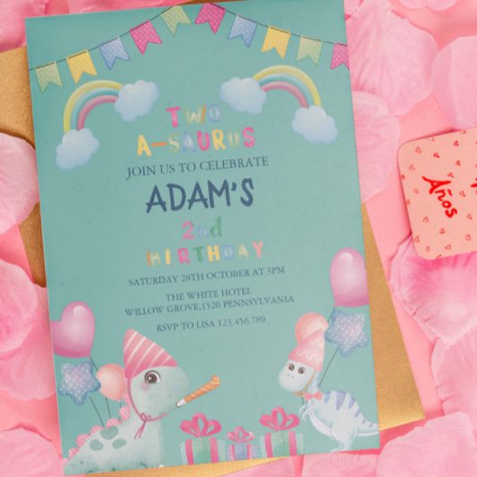 レインボーツーザウルス2nd誕生日パーティー恐竜 招待状