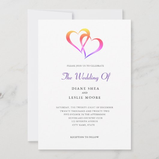 レインボーツーハート結婚式招待状 招待状 (正面)