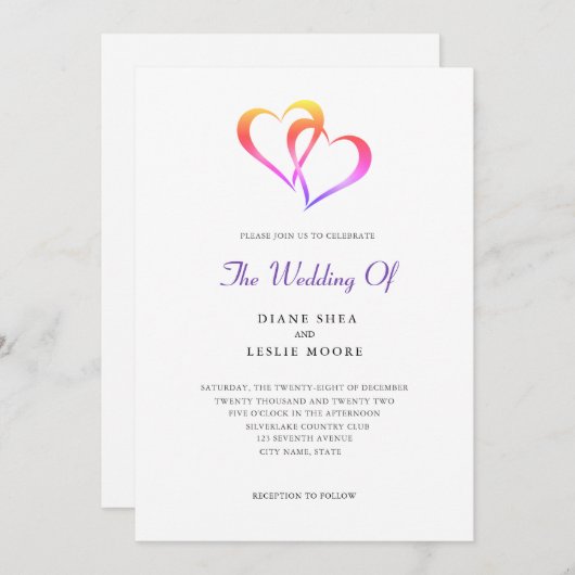レインボーツーハート結婚式招待状 招待状 (正面/裏面)