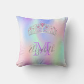 レインボーティアラクラウンピンクモノグラムホログラフィー クッション (正面)