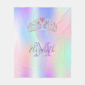 レインボーティアラクラウンピンクモノグラムホログラフィー フリースブランケット (正面)