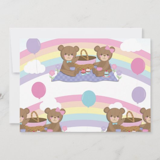 レインボーテディベアピクニック1日目の誕生日少女の写真 招待状 (裏面)