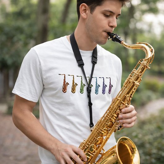 レインボーテナーサックス カラフル音楽楽器 Tシャツ