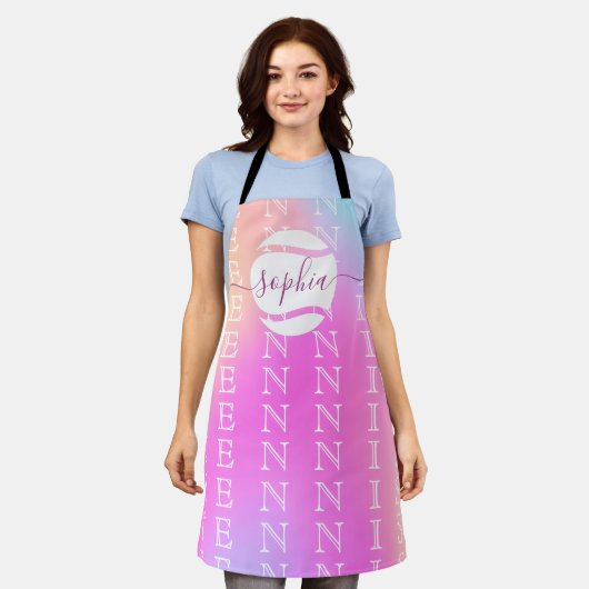 レインボーテニスタイポグラフィボール&ガールプレーヤーキッズ エプロン (着用した状態)