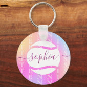 レインボーテニスタイポグラフィボール&ガールプレーヤーキッズ キーホルダー (正面)