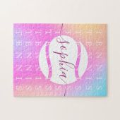 レインボーテニスタイポグラフィボール&ガールプレーヤーキッズ ジグソーパズル (横)