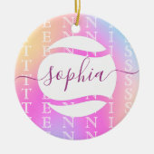 レインボーテニスタイポグラフィボール&ガールプレーヤーキッズ セラミックオーナメント (正面)