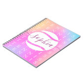 レインボーテニスタイポグラフィボール&ガールプレーヤーキッズ ノートブック (左側)