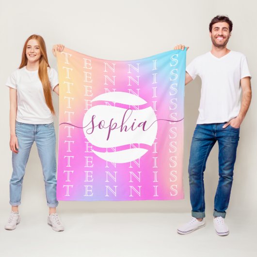 レインボーテニスタイポグラフィボール&ガールプレーヤーキッズ フリースブランケット (インサイチュ)