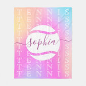 レインボーテニスタイポグラフィボール&ガールプレーヤーキッズ フリースブランケット (正面)