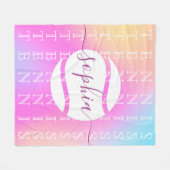 レインボーテニスタイポグラフィボール&ガールプレーヤーキッズ フリースブランケット (正面(横))