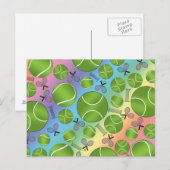 レインボーテニスボールラケットとネット ポストカード (正面/裏面)