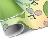 レインボーテニスボールラケットとネット ラッピングペーパー (ロールコーナー)