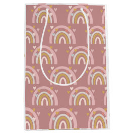 レインボーテーマハートピンク ミディアムペーパーバッグ