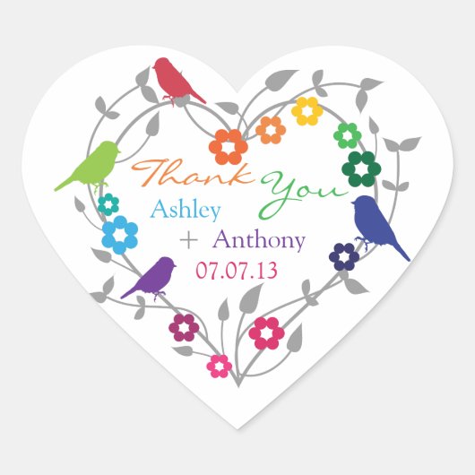 レインボーテーマバーズフラワーズ結婚式の引き出物ラベル ハートシール (正面)